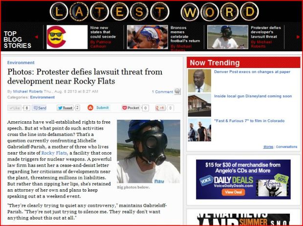 Westword Covers Developers' Attempts to Silence Mother of 3 About Plutonium Concerns